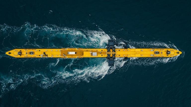 The Orbital O2 tidal turbine moored in open water